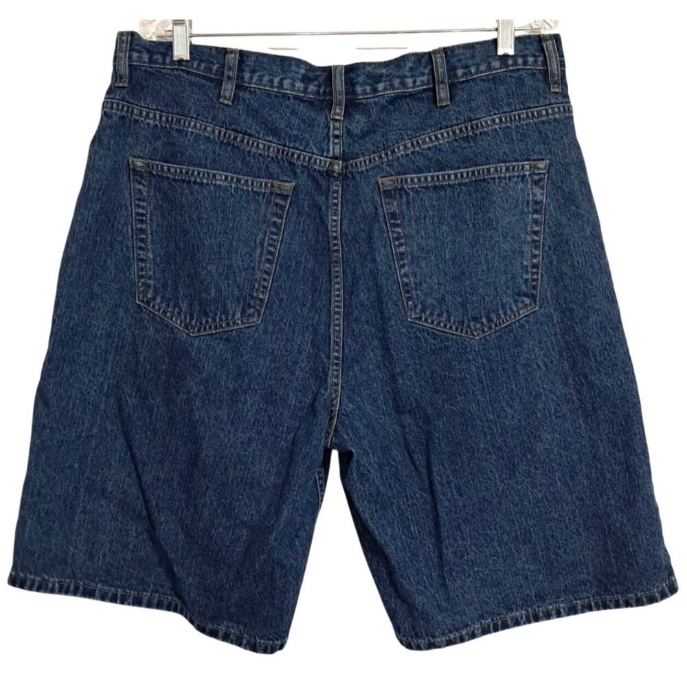 HS Relaxed Fit Jean Shorts Mens Size 38 Dark Blue Denim Longer Shorts Jorts - Picture 2 of 6